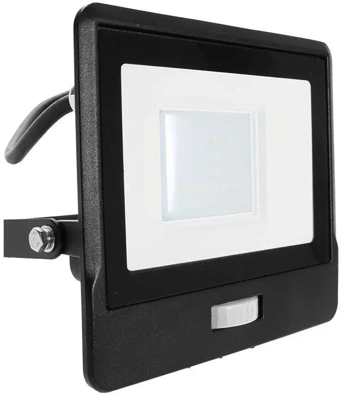 30W LED prožektorius V-TAC, juodu korpusu, 6500K, su judesio davikliu