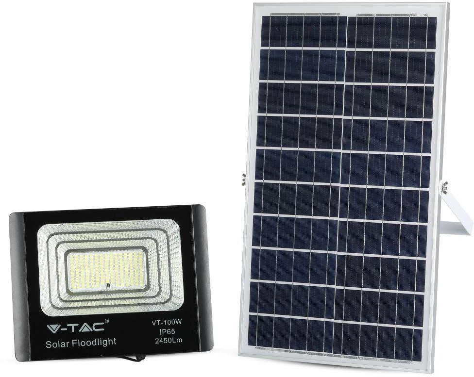 V-tac 35W LED prožektorius su saulės baterija, juodas, 6000K
