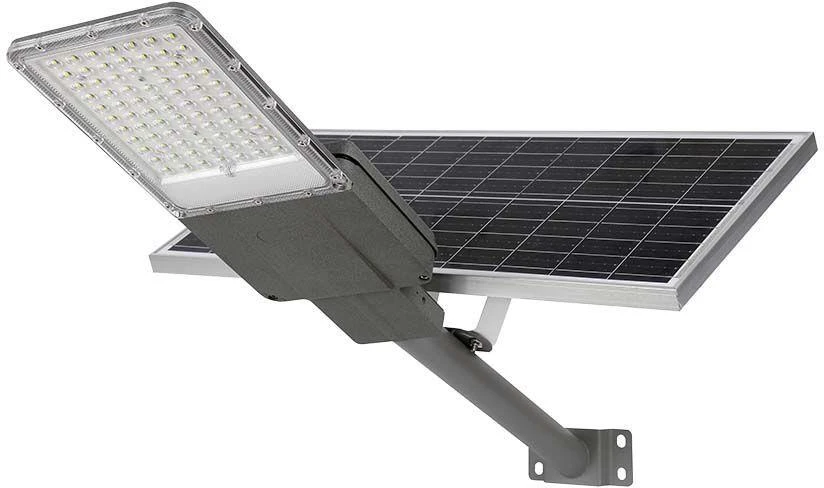 V-tac 30W LED gatvės šviestuvas, pilkas, 6500K, su saulės baterija ir montavimo priedais