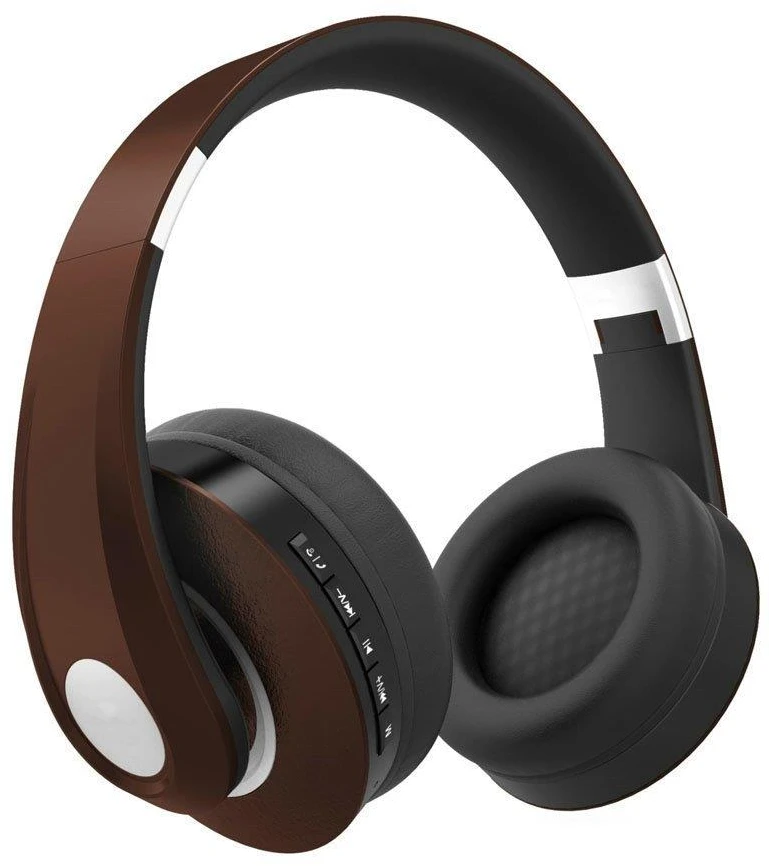 Bluetooth ausinės V-TAC, reguliuojamu lankeliu, rudos spalvos.