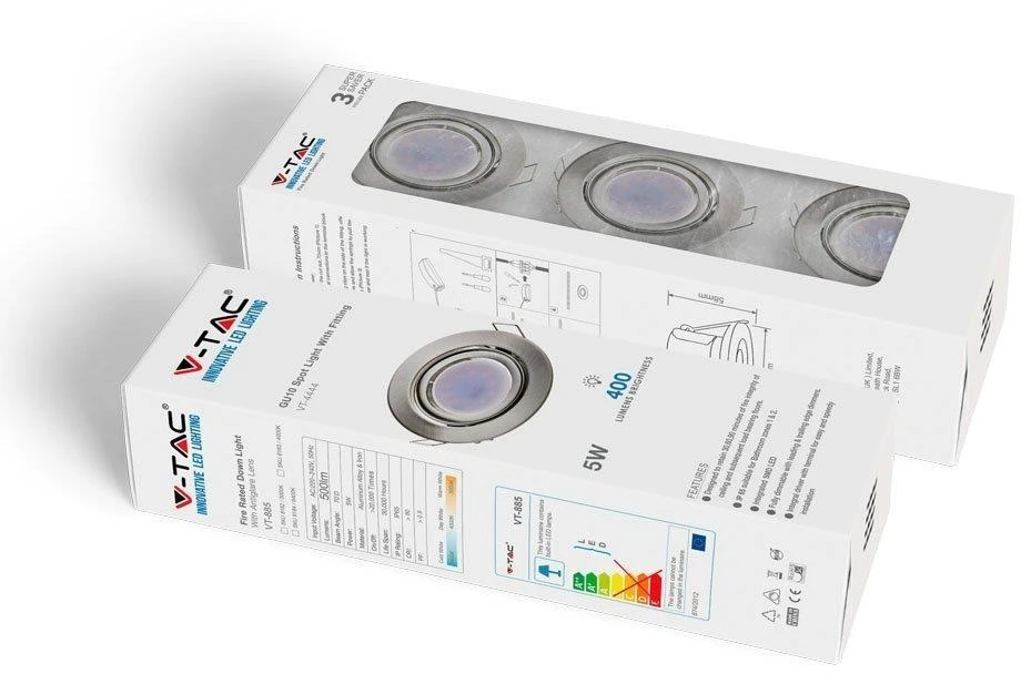 V-tac 5W LED lemputė GU10, su rėmeliu, nikelio korpusu, 6400K (šaltai balta)