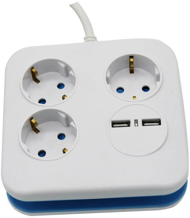 Ilgintuvas 3-vietis V-TAC, 2usb jungtys, 3G1.5MM2 X1.4M, baltas, kvadratinis