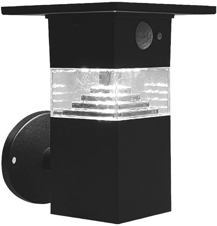Sieninis šviestuvas V-tac 3W LED įkraunamas sieninis lauko šviestuvas su saulės baterija ir judesio davikliu, juodas, 3000K, IP54