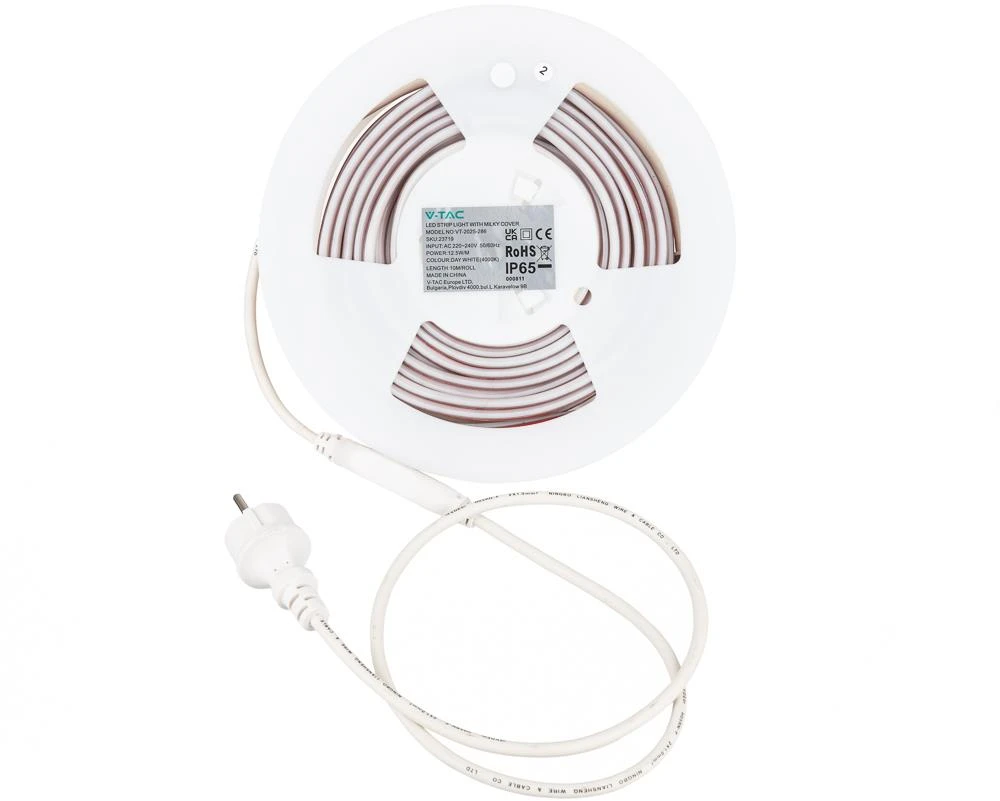 V-tac 12,5W/m LED juosta, 220V, 4000K, IP65, 10m ritė