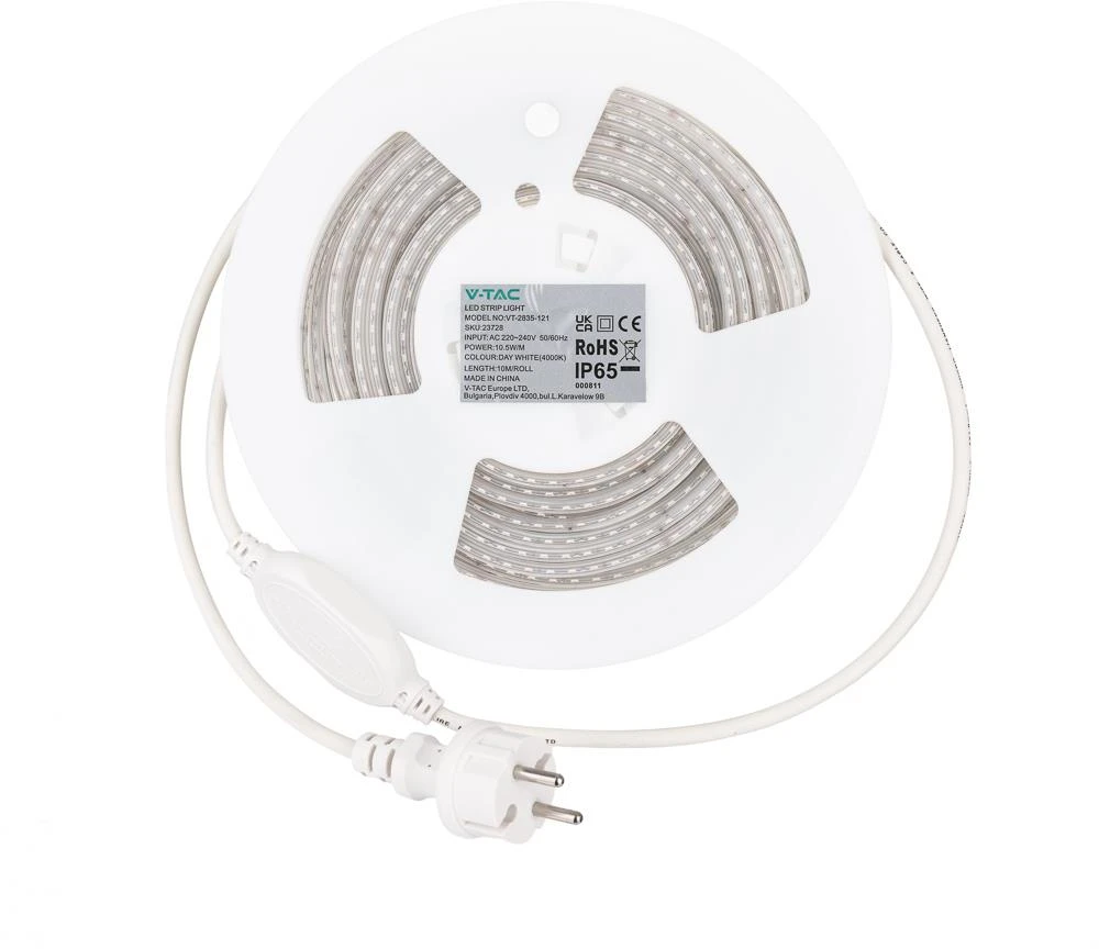 V-tac 10,5W/m LED juosta, 220V, 6500K, IP65, 10m ritė