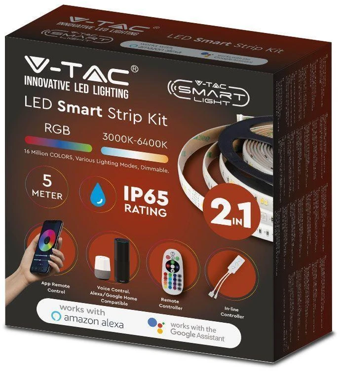 4W/m, 12V LED juosta V-TAC, RGB+3in1, IP65, suderinama su Amazon Alexa ir Google Home, 5m ilgio