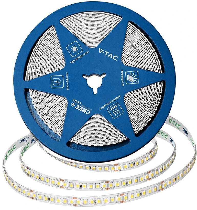 V-tac 12W/m LED juosta, 168LED/m, 24V, 6500K, IP20, CREE LED chip, 10 metrų ritė