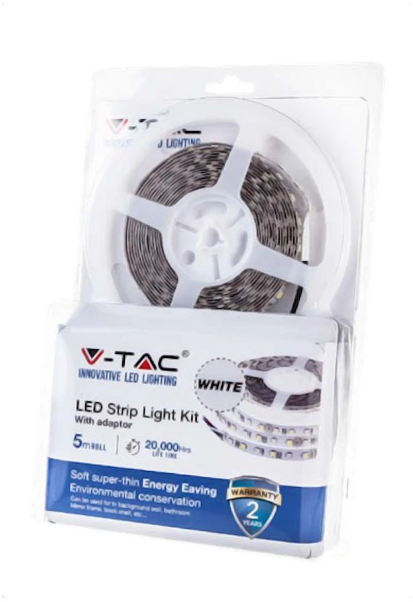 V-tac 7W/m LED juosta, 60LED/m, IP65, RGB, 5m ritė. Komplektuojama su 60W maitinimo šaltiniu ir LED valdikliu.