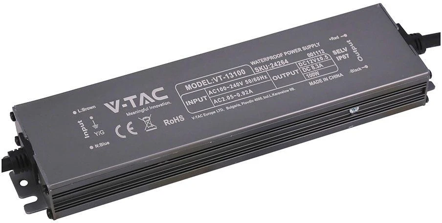 100W LED maitinimo šaltinis, 12V, 8.3A, IP67