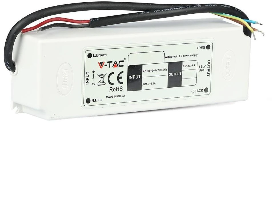 100W SLIM maitinimo šaltinis V-TAC, 12V, plastikiniu korpusu, IP67
