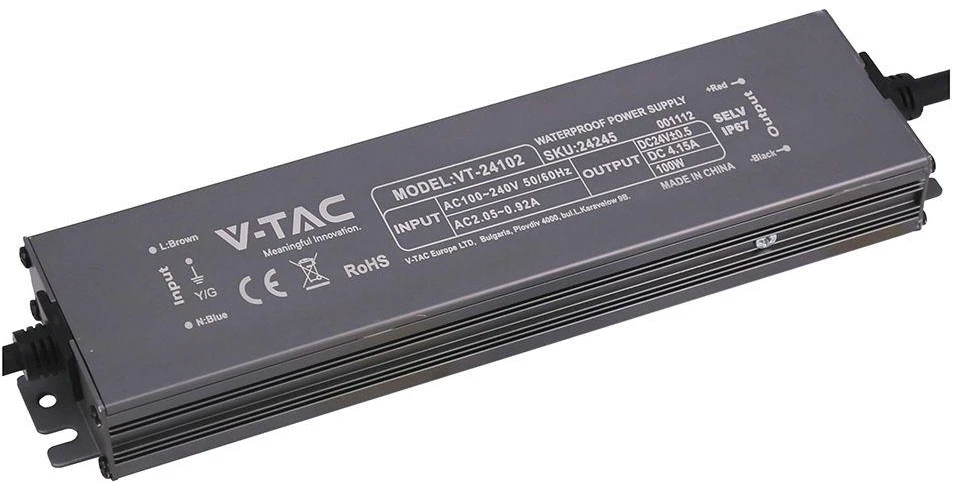 100W LED maitinimo šaltinis, 24V, 4.15A, IP67