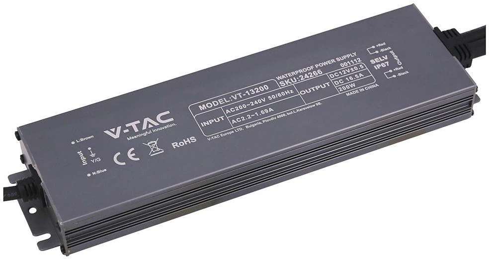 200W LED maitinimo šaltinis, 12V, 16.5A, IP67
