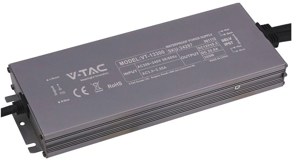 300W LED maitinimo šaltinis, 24V, 12.5A, IP67