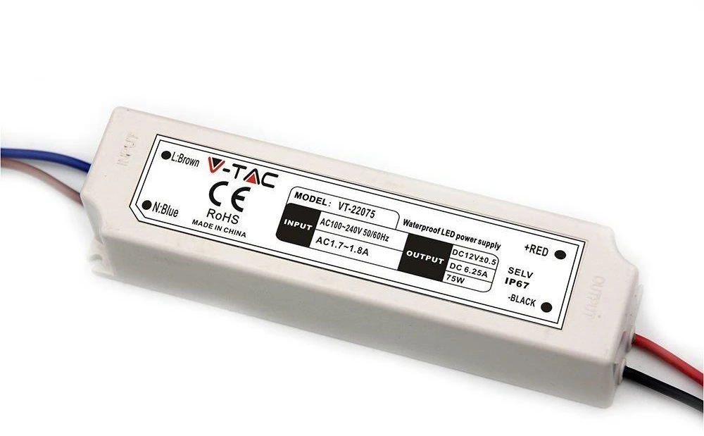 75W Maitinimo šaltinis V-TAC, 12V, 6A, plastikiniu korpusu, IP67
