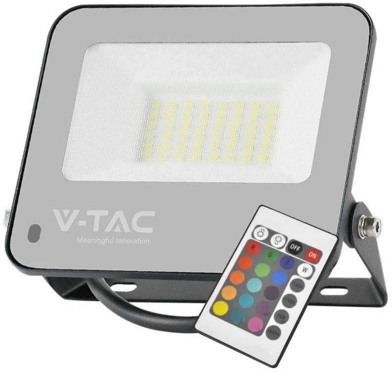 V-tac 30W LED prožektorius, juodu korpusu, 6500K/RGB, dimeriuojamas, su nuotolinio valdymo pulteliu