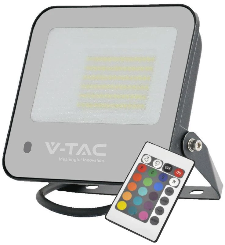 V-tac 50W LED prožektorius, juodu korpusu, 6500K/RGB, dimeriuojamas, su nuotolinio valdymo pulteliu