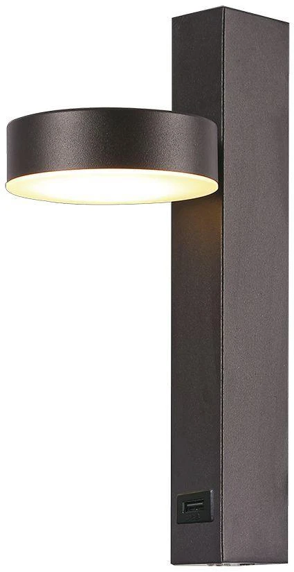 V-tac 8W LED sieninis šviestuvas, juodas, 3000K, su USB