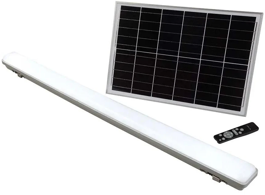 Lubinis šviestuvas V-tac 18W LED linijinis šviestuvas, 120cm, baltas, 3000-6400K, IP65, valdomas, su saulės baterija ir judesio davikliu