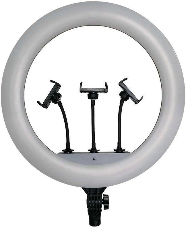 V-tac 55W LED šviečiantis žiedas, juodas, 3200K-5800K, su 3 telefonų laikikliais ir nuotolinio valdymo funkcija
