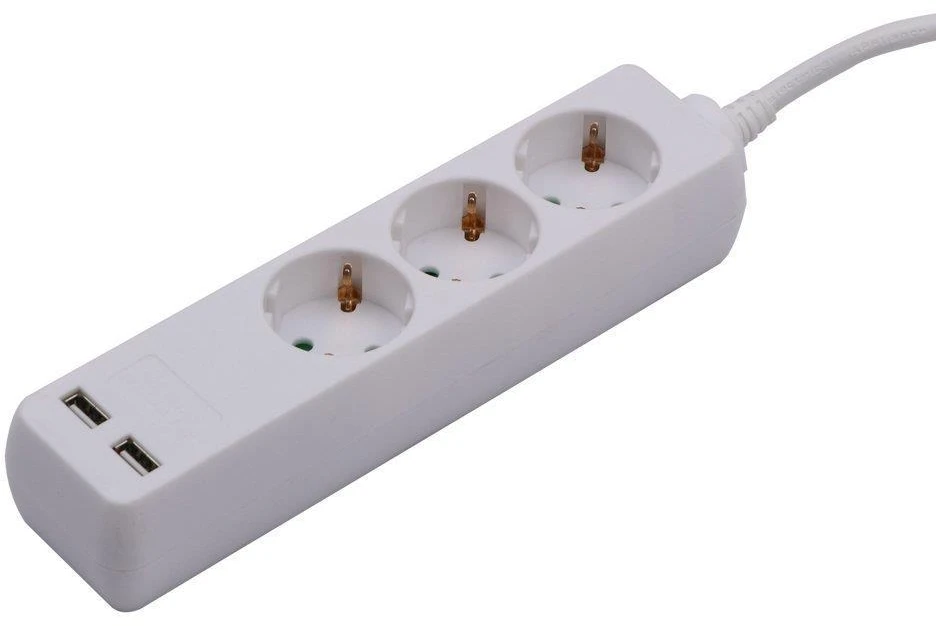 Ilgintuvas 3-vietis V-TAC, 2usb jungtys, 3G1.5MM2 X 5M, baltas