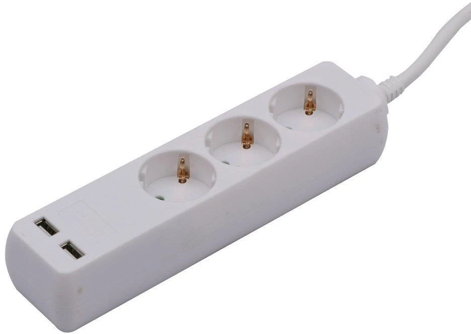 Ilgintuvas 3-vietis V-TAC, 2usb jungtys, 3G1.5MM2 X 1.5M, baltas