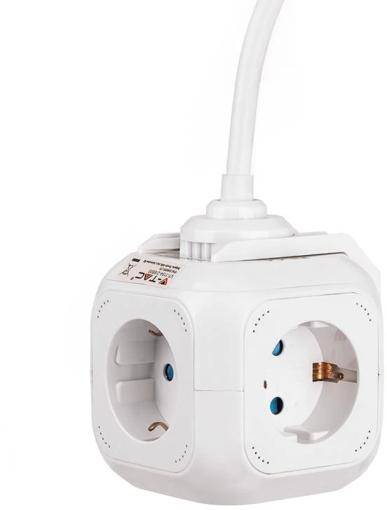 Ilgintuvas 4-vietis V-TAC, 2usb jungtys, 3G1.5MM2 X1.4M, baltas, kubo formos