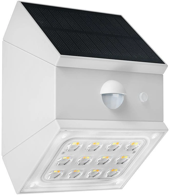 Sieninis šviestuvas V-tac 2,5W LED sieninis įkraunamas šviestuvas su saulės baterija ir judesio davikliu, baltas, 3000/4000/6000K, IP65