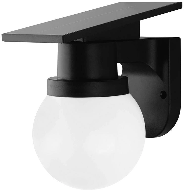 Sieninis šviestuvas 0,9W LED įkraunamas sieninis fasado šviestuvas, juodas, 3000/4000/6400K, IP54, su saulės baterija