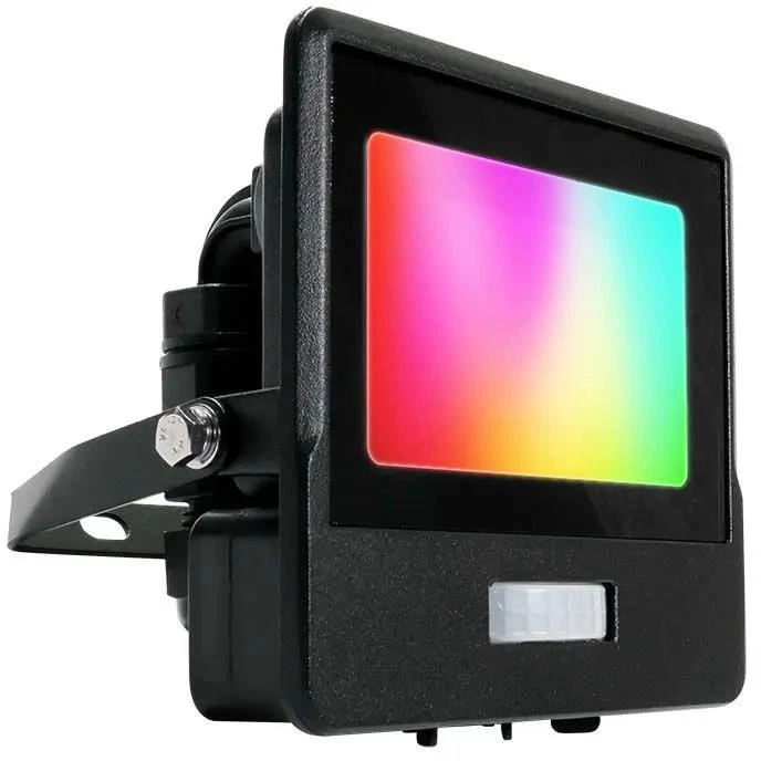 V-tac 10W LED prožektorius su judesio davikliu, juodas, suderinamas su AMAZON ALEXA ir GOOGLE HOME, 3000-6500K/RGB