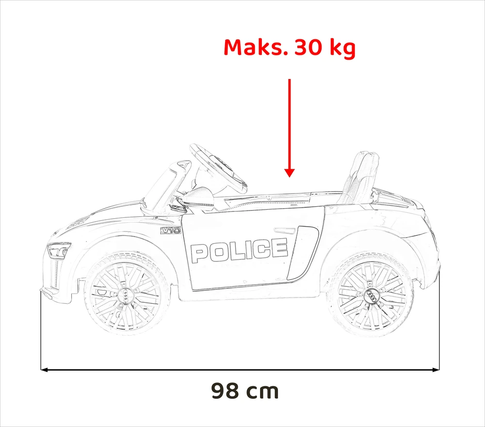 Elektromobilis Audi R8 Policja, Juodas