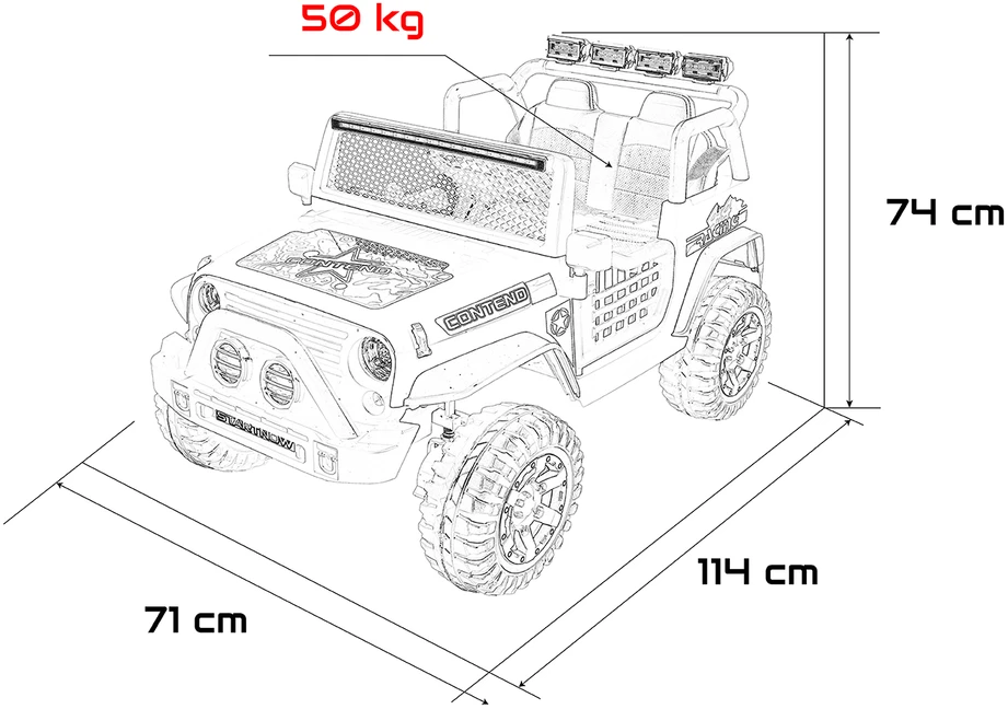 Vaikiškas elektrinis džipas 4x4 su LED šviesomis ir saugos diržais, nuo 3 metų