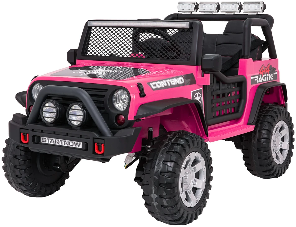 Vaikiškas elektrinis džipas 4x4 su LED šviesomis ir saugos diržais, nuo 3 metų, juodas