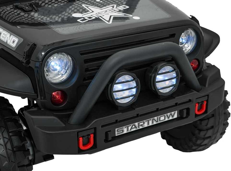 Vaikiškas elektrinis džipas 4x4 su LED šviesomis ir saugos diržais, nuo 3 metų