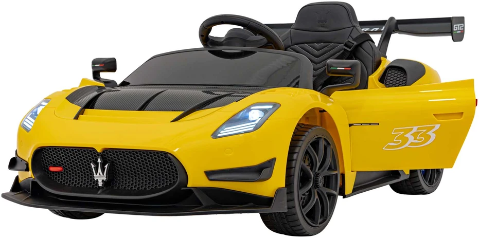 Vaikiškas elektrinis Maserati MC20 GT2 automobilis su nuotoliniu valdymu, 3 greičiai, juodas odinis sėdynė
