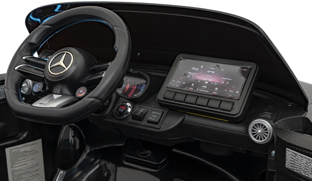 Vaikiškas elektrinis Mercedes Benz AMG SL63 su LED šviesomis ir muzikos funkcija