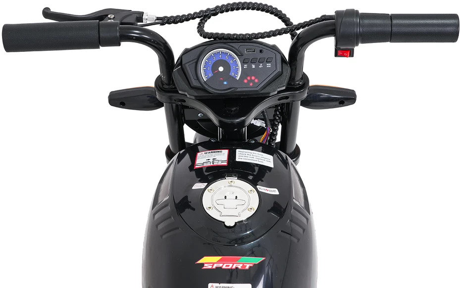 Vaikiškas elektrinis motociklas su 300W varikliu, LED žibintais, Bluetooth, nuo 3 metų, juodas