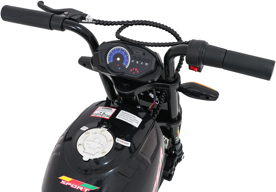 Vaikiškas elektrinis motociklas su 300W varikliu, LED žibintais, Bluetooth, nuo 3 metų, juodas