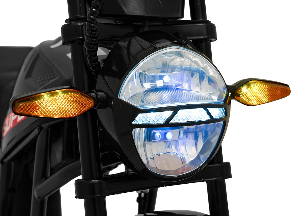 Vaikiškas elektrinis motociklas su 300W varikliu, LED žibintais, Bluetooth, nuo 3 metų, juodas