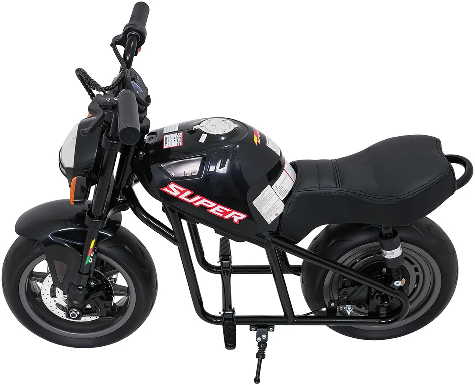 Vaikiškas elektrinis motociklas su 300W varikliu, LED žibintais, Bluetooth, nuo 3 metų, juodas