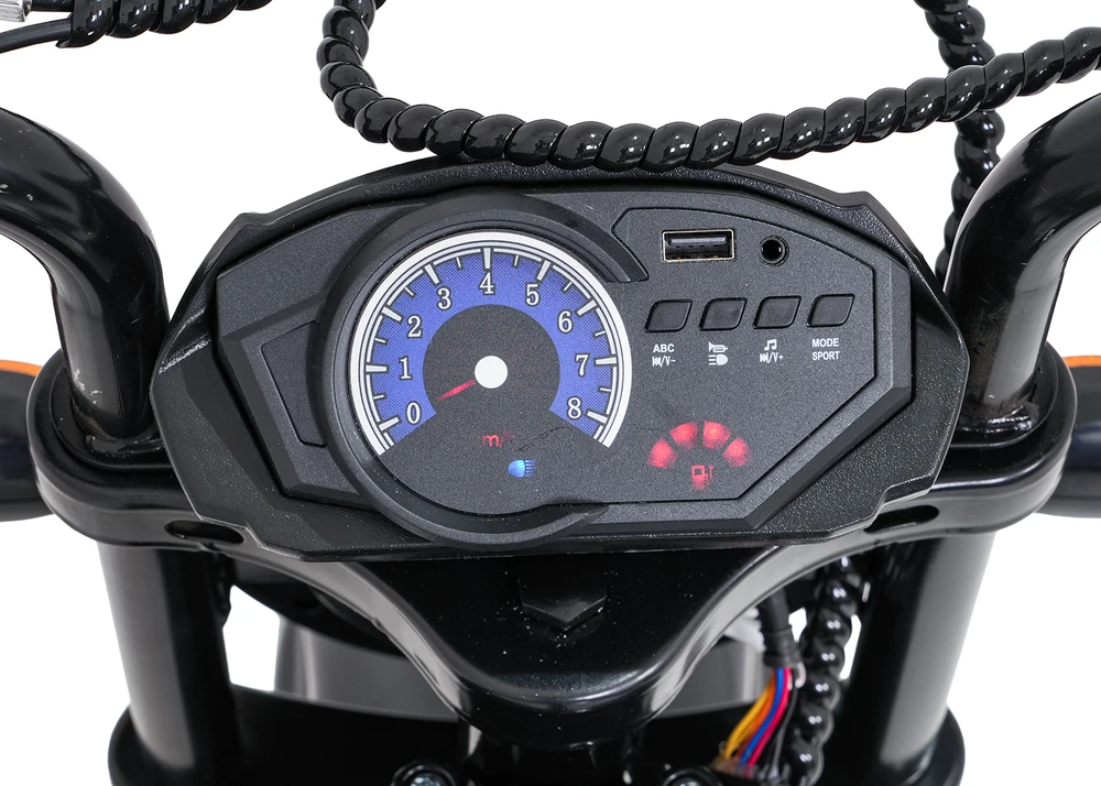 Vaikiškas elektrinis motociklas su 300W varikliu, LED žibintais, Bluetooth, nuo 3 metų, juodas