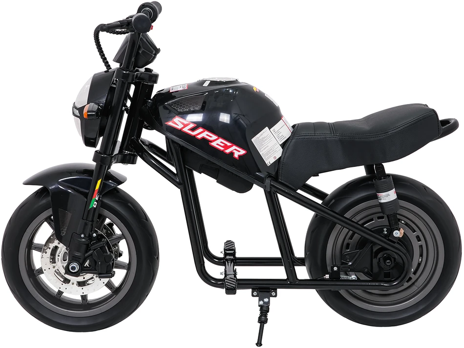 Vaikiškas elektrinis motociklas su 300W varikliu, LED žibintais, Bluetooth, nuo 3 metų, juodas