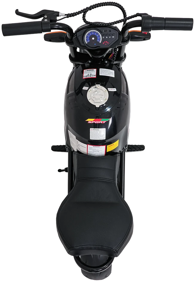 Vaikiškas elektrinis motociklas su 300W varikliu, LED žibintais, Bluetooth, nuo 3 metų, juodas