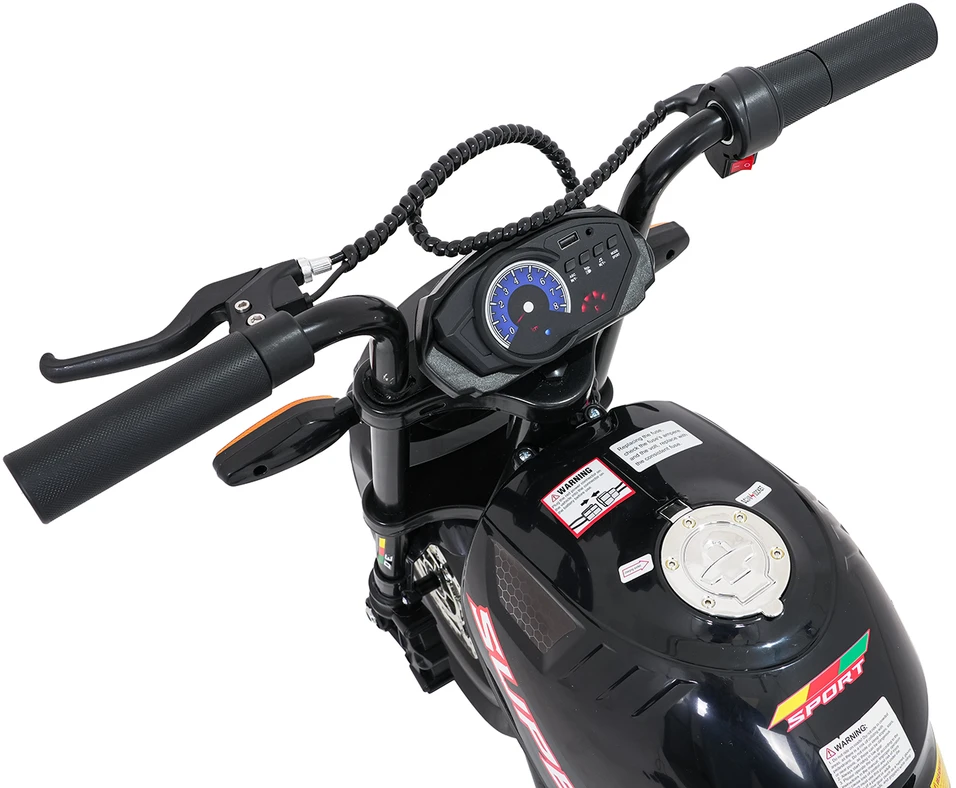 Vaikiškas elektrinis motociklas su 300W varikliu, LED žibintais, Bluetooth, nuo 3 metų, juodas