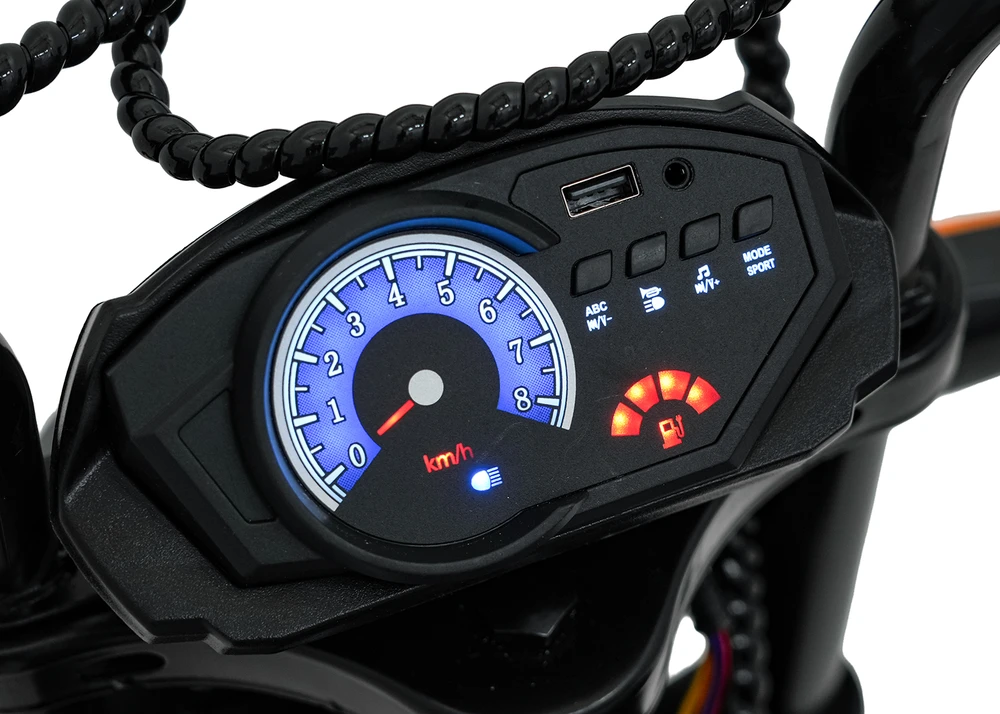 Vaikiškas elektrinis motociklas su 300W varikliu, LED žibintais, Bluetooth, nuo 3 metų, juodas