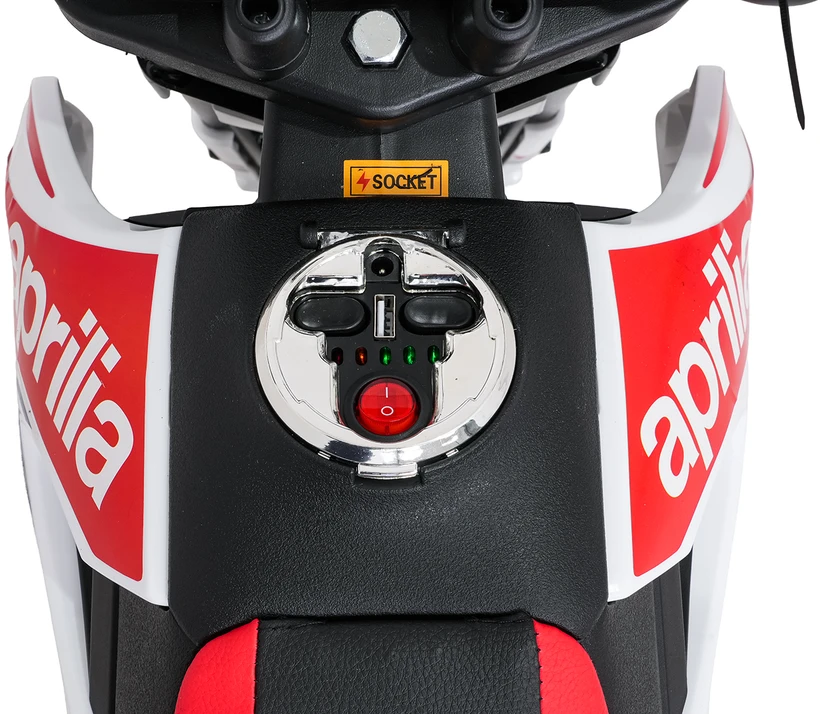 Vaikiškas elektrinis motoroleris Aprilia RX su LED žibintais ir Bluetooth, nuo 3 metų
