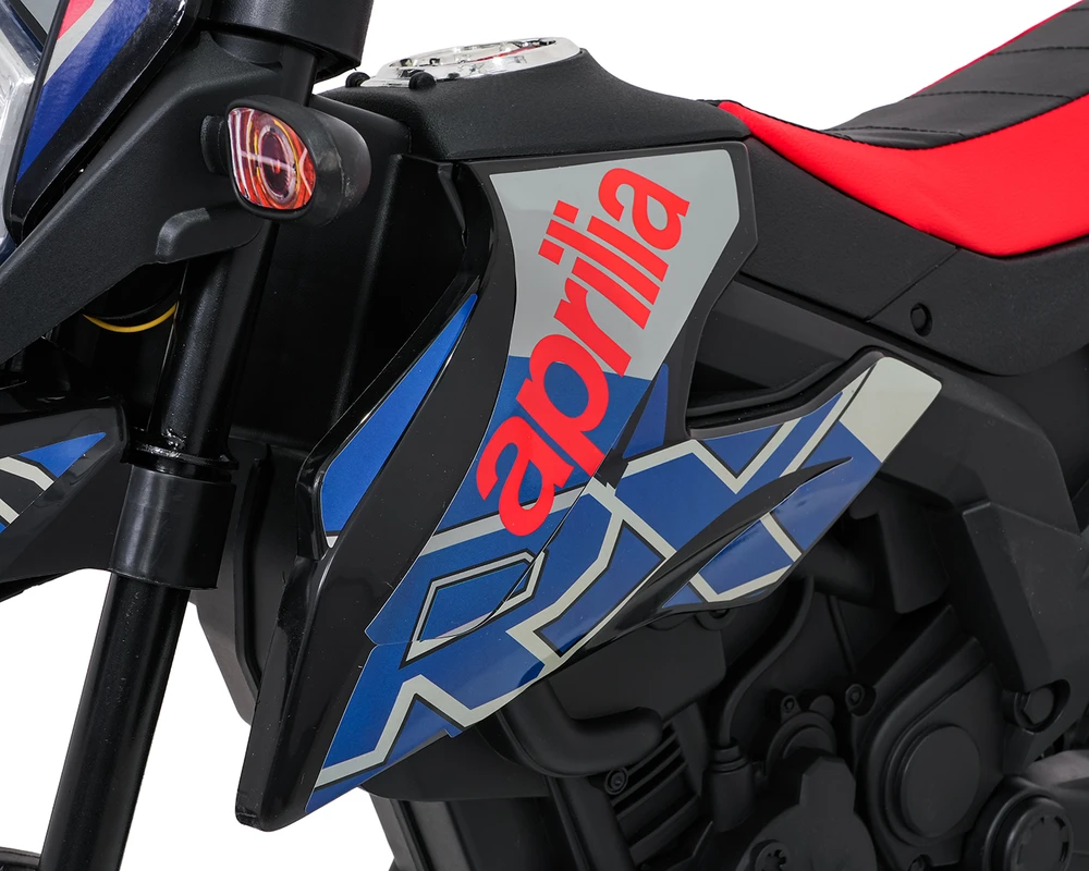 Vaikiškas elektrinis motoroleris Aprilia RX su LED žibintais ir Bluetooth, nuo 3 metų