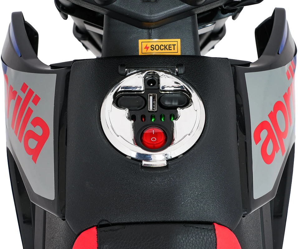 Vaikiškas elektrinis motoroleris Aprilia RX su LED žibintais ir Bluetooth, nuo 3 metų