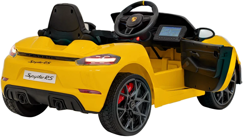 Elektromobilis Porsche Spyder RS 718 geltonas MP4 versija