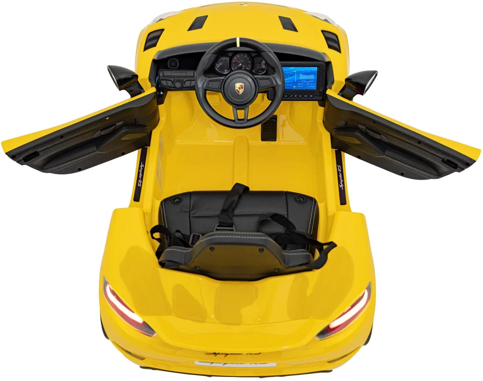 Elektromobilis Porsche Spyder RS 718 geltonas MP4 versija
