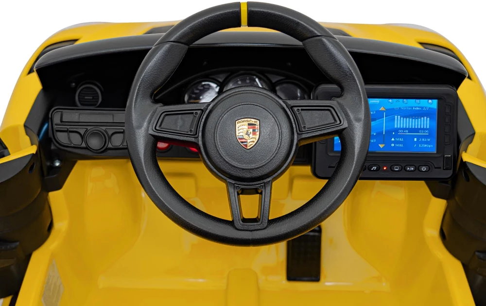 Elektromobilis Porsche Spyder RS 718 geltonas MP4 versija